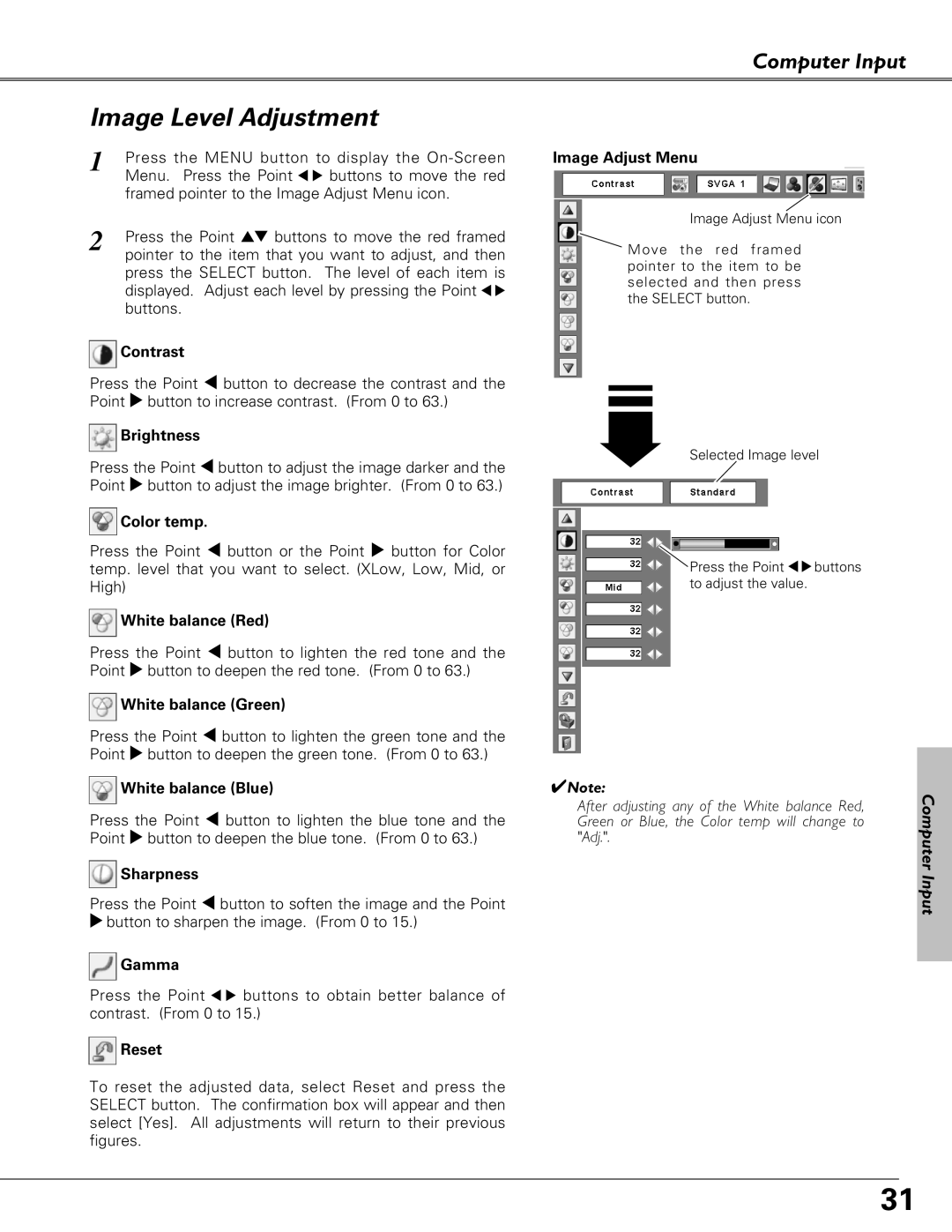 Eiki LC-SB22 owner manual Image Level Adjustment 