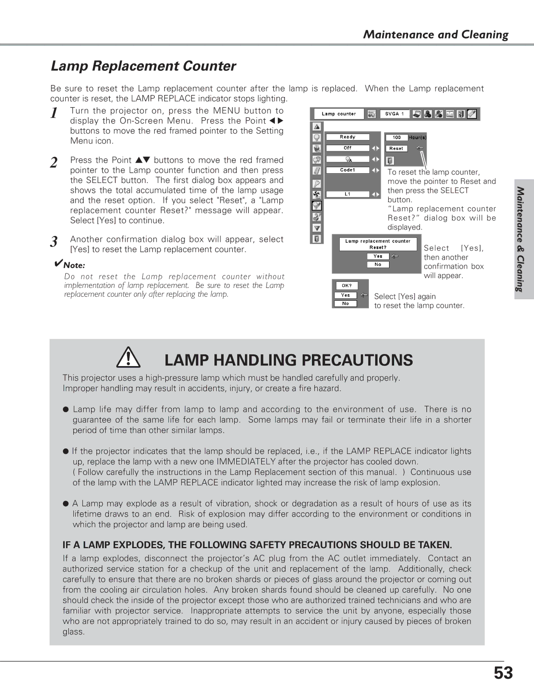 Eiki LC-SB22 owner manual Lamp Replacement Counter, When the Lamp replacement 