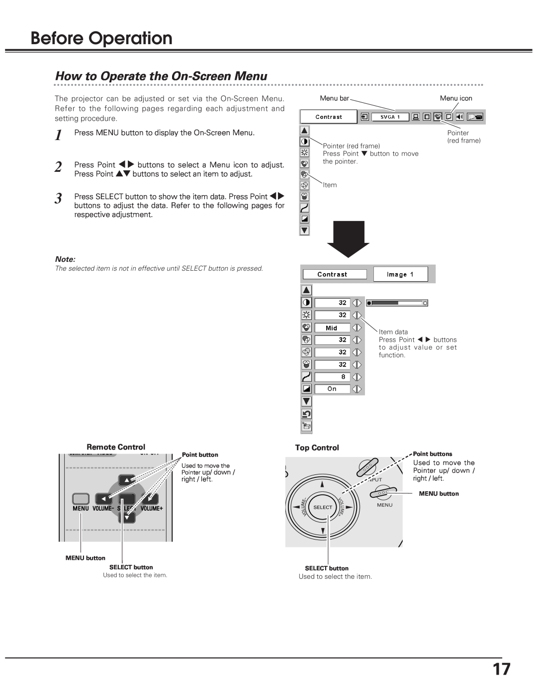 Eiki LC-SD10 owner manual Before Operation, How to Operate the On-ScreenMenu 