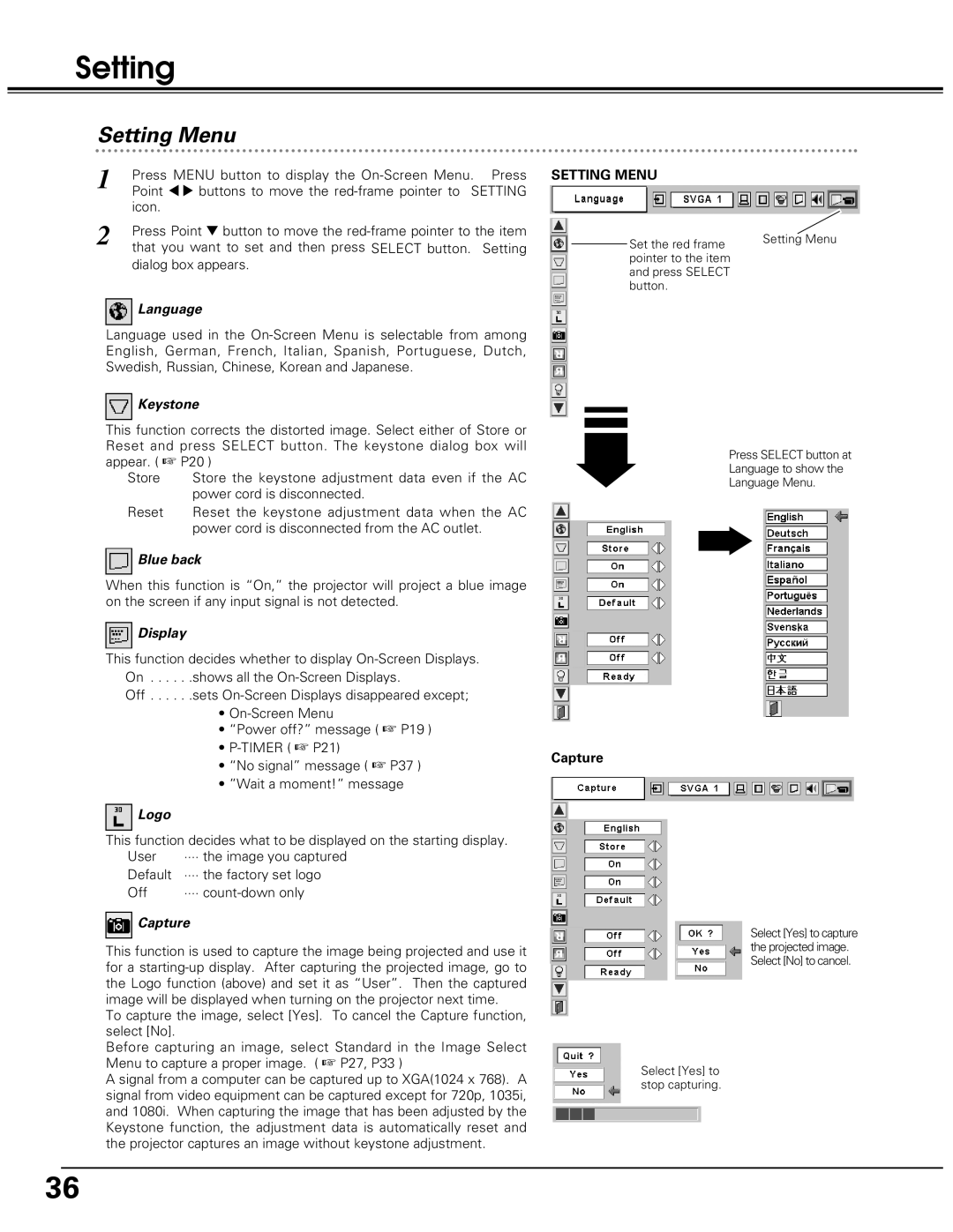 Eiki LC-SD10 owner manual Setting Menu 