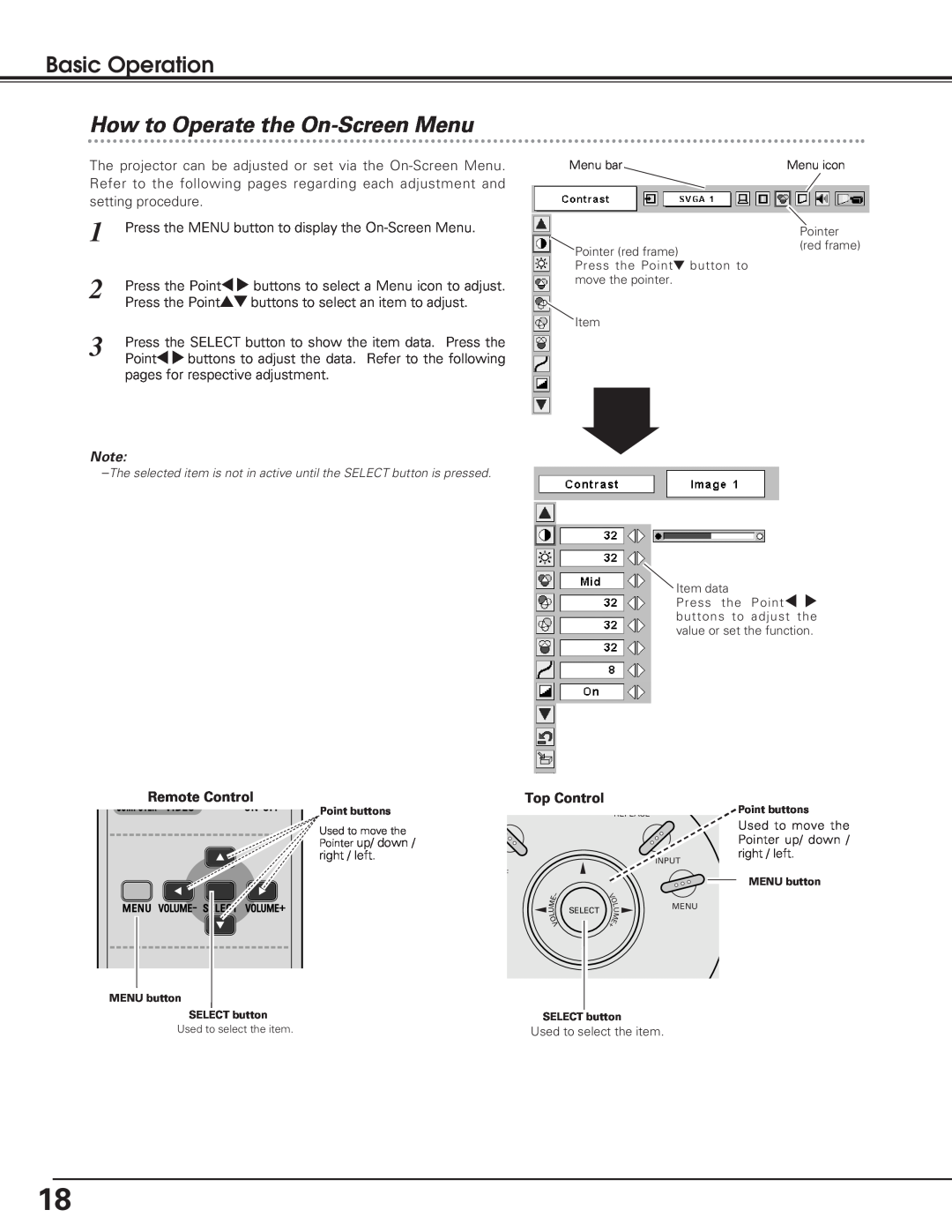 Eiki LC-SD12 owner manual Basic Operation, How to Operate the On-Screen Menu 