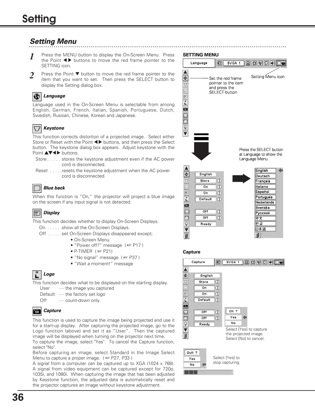 Eiki LC-SD12 owner manual Setting Menu 