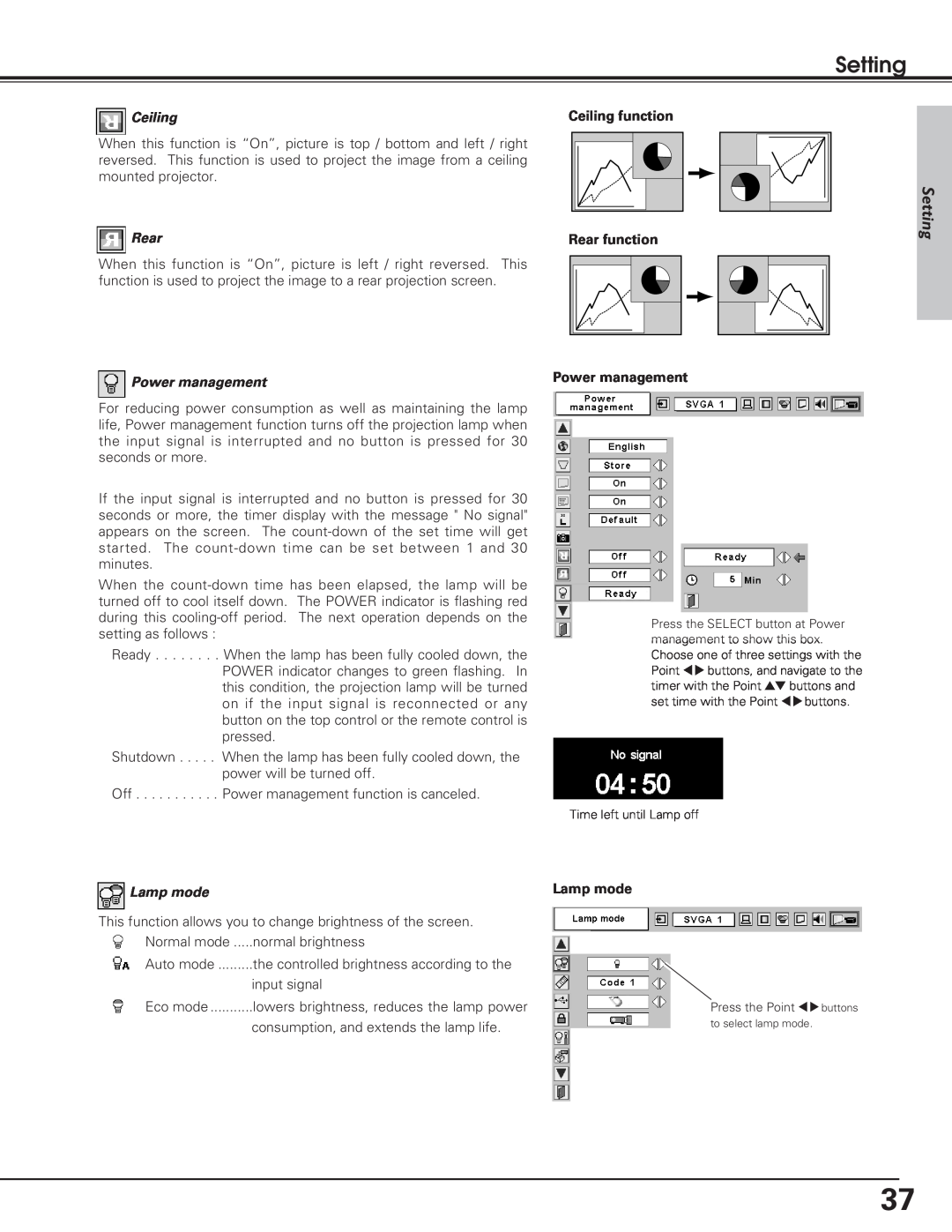 Eiki LC-SD12 owner manual Setting 