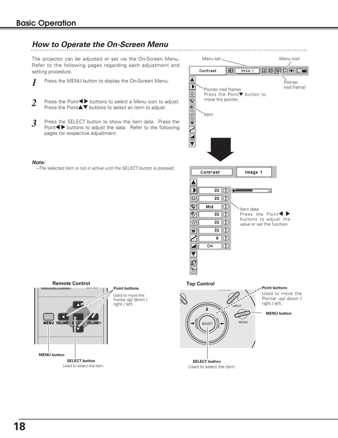 Eiki LC-SD12 owner manual How to Operate the On-Screen Menu, Remote Control, Top Control 