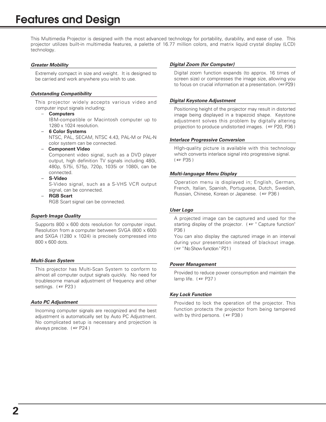 Eiki LC-SD12 owner manual Features and Design 