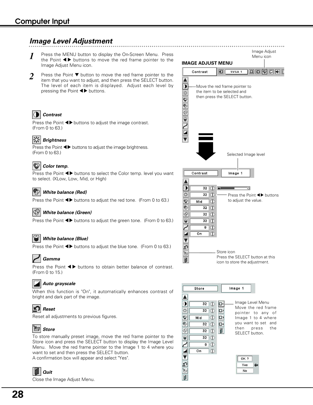 Eiki LC-SD12 owner manual Image Level Adjustment 