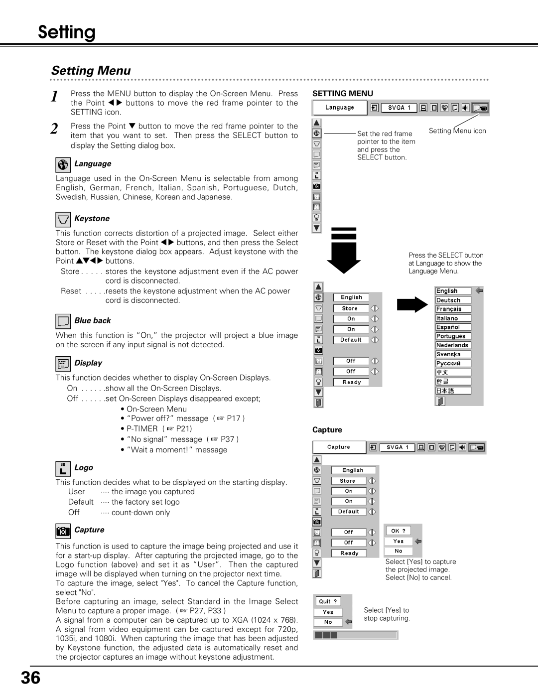 Eiki LC-SD12 owner manual Setting Menu 