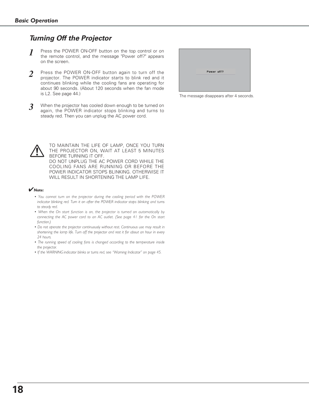 Eiki LC-SD15 owner manual Turning Off the Projector 