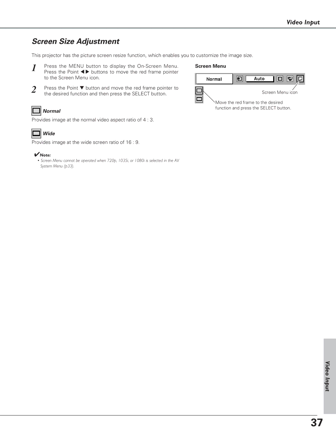 Eiki LC-SD15 owner manual Provides image at the normal video aspect ratio of 4 