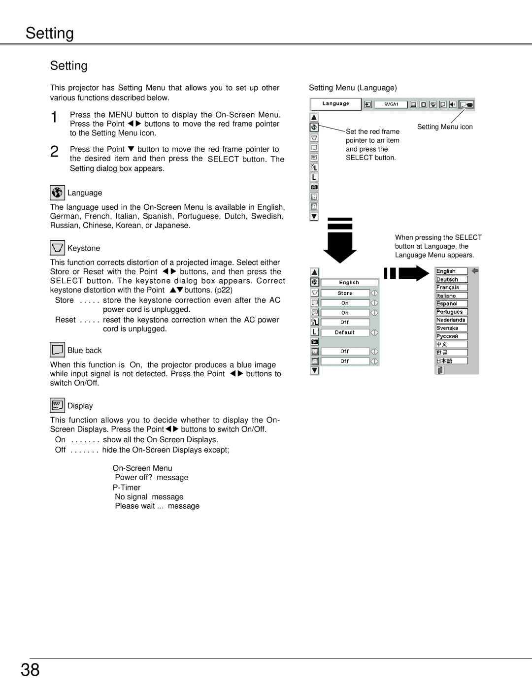 Eiki LC-SD15 owner manual Setting 