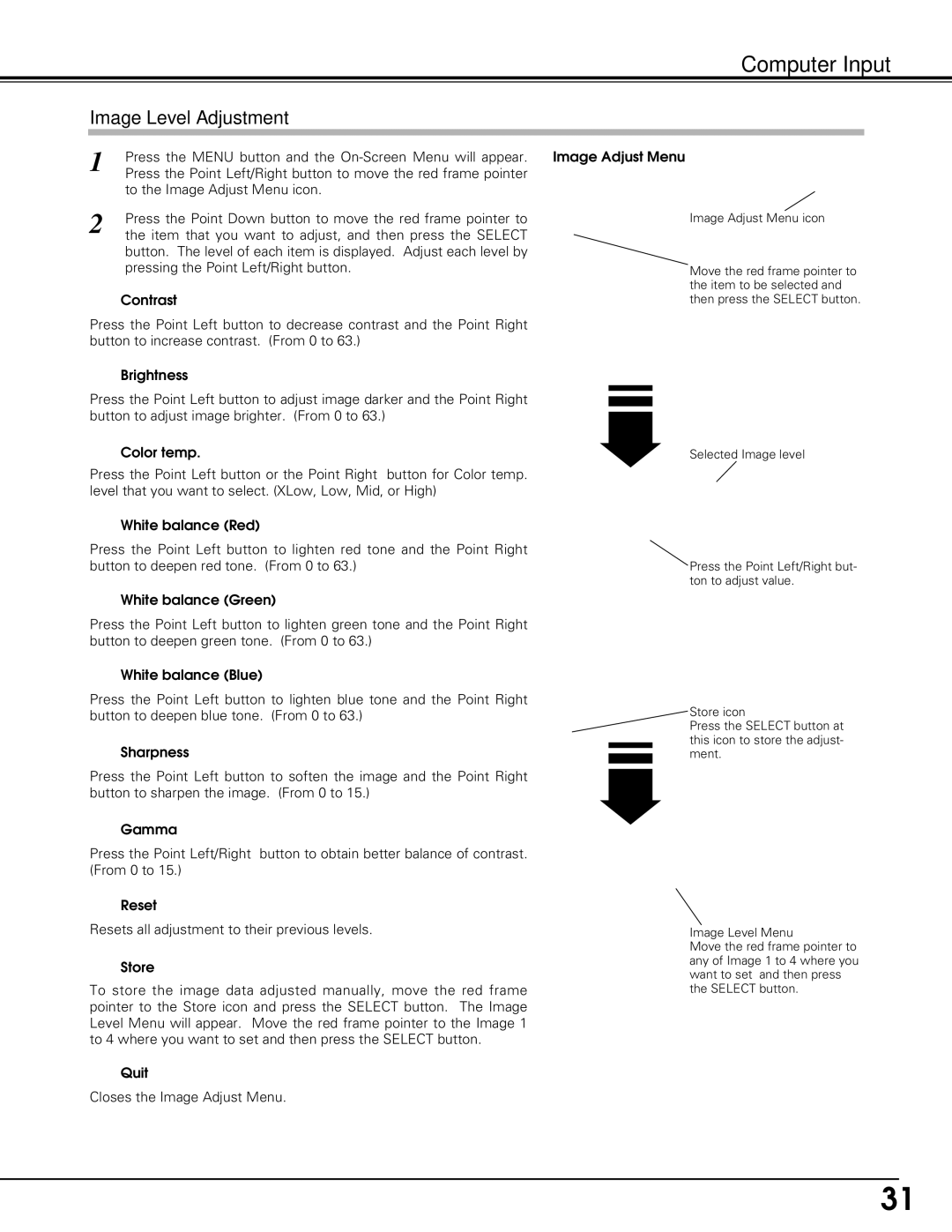 Eiki LC-SE10 instruction manual Image Level Adjustment 