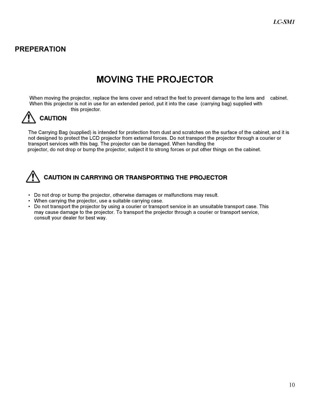 Eiki LC-SM1 owner manual Moving the Projector, Preperation 