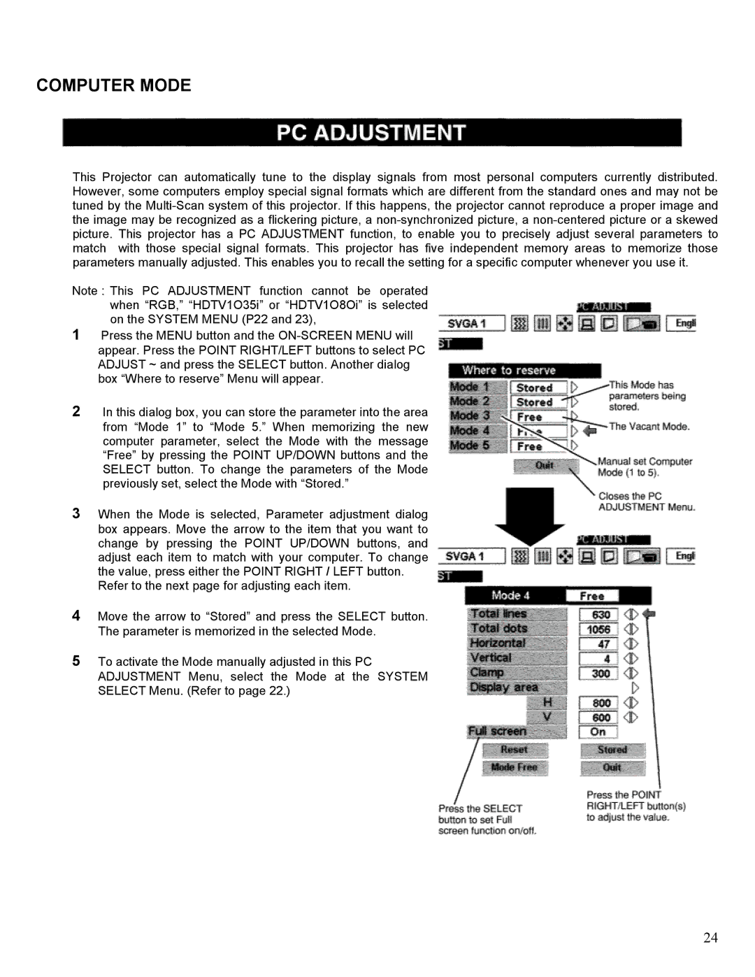 Eiki LC-SM1 owner manual Computer Mode 