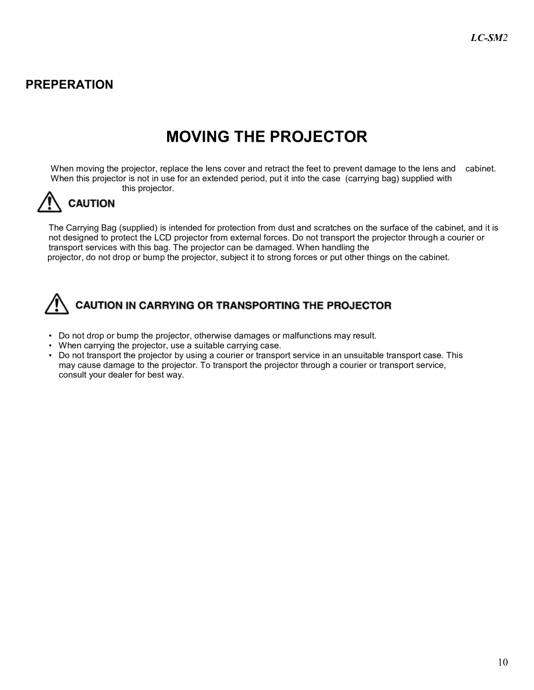 Eiki LC-SM2 owner manual Moving the Projector, Preperation 