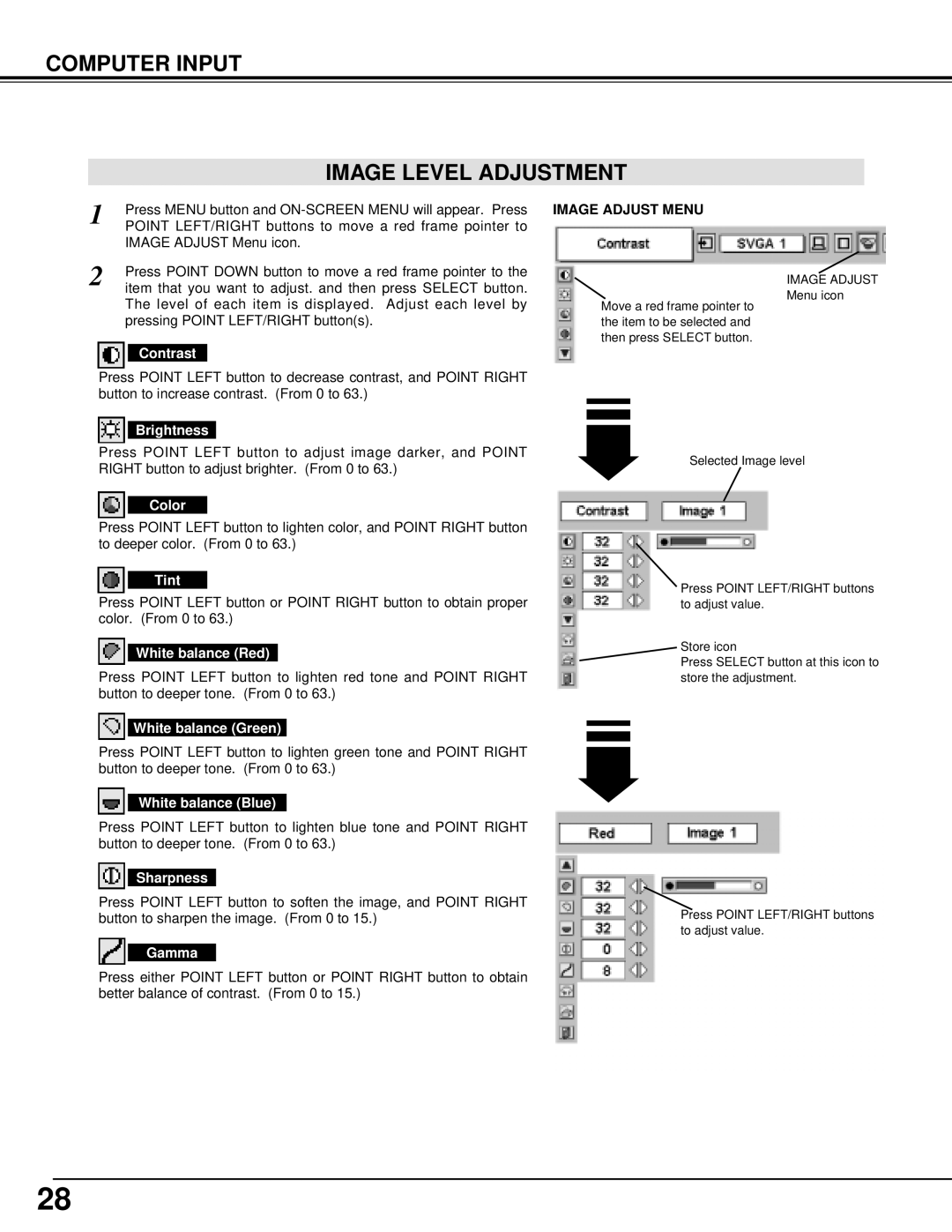 Eiki LC-SM3 owner manual Computer Input Image Level Adjustment, Image Adjust Menu 