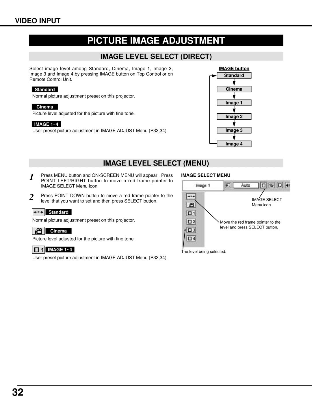 Eiki LC-SM3 owner manual Picture Image Adjustment, Cinema 