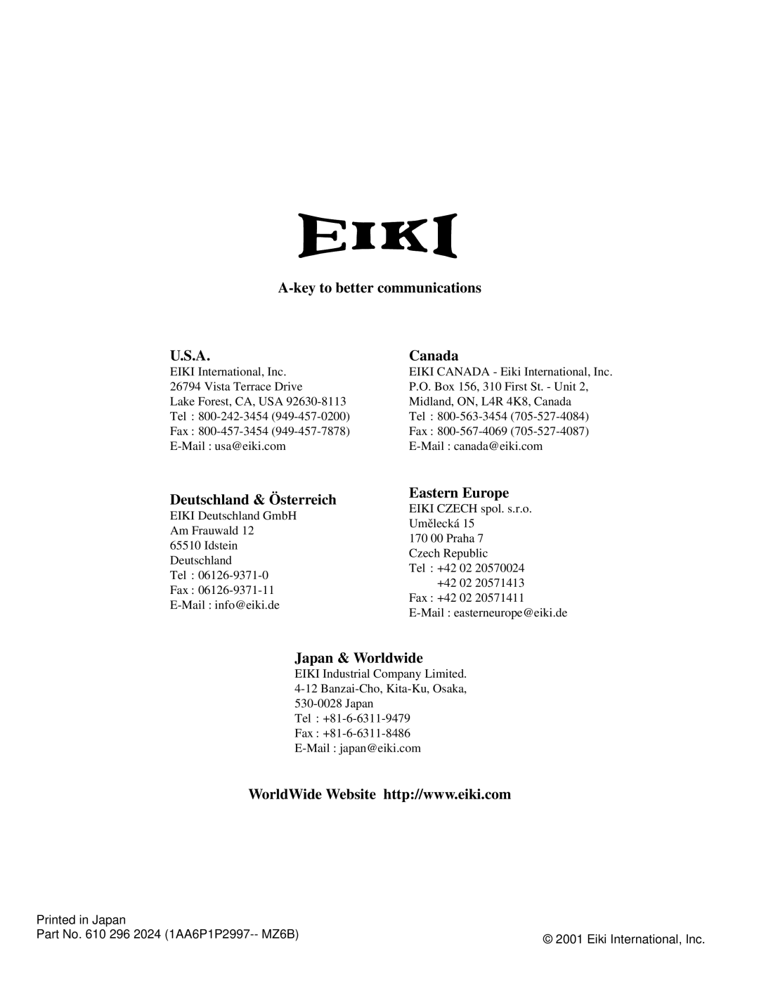 Eiki LC-SM3 owner manual Key to better communications Canada 