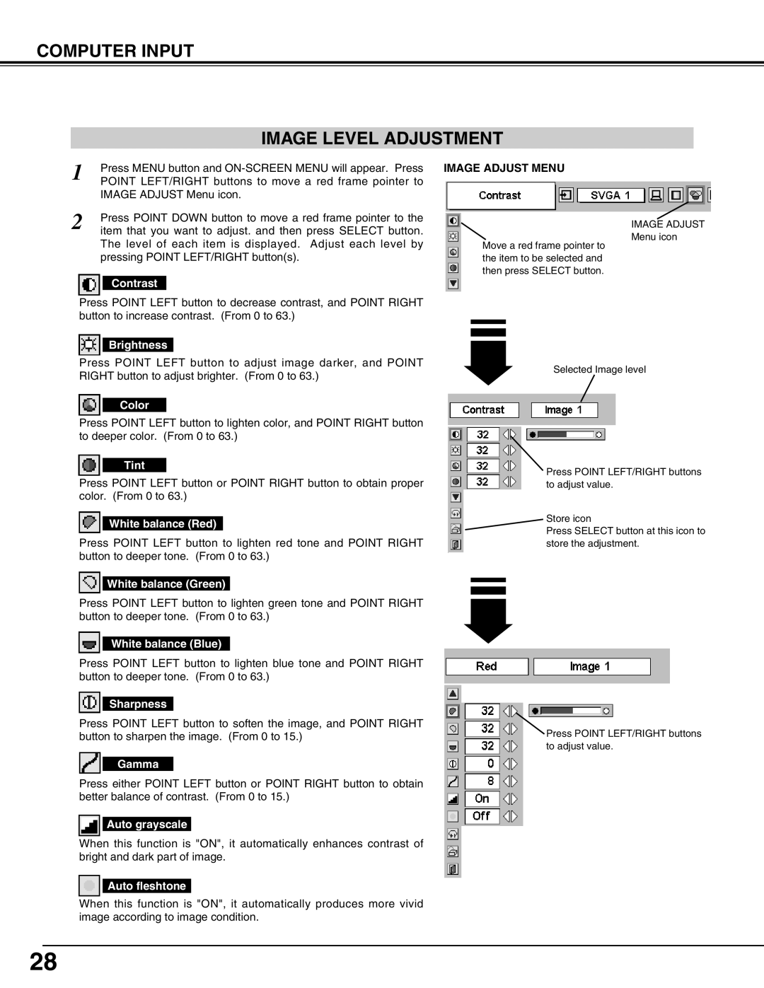 Eiki LC-SM4 owner manual Computer Input Image Level Adjustment, Image Adjust Menu 