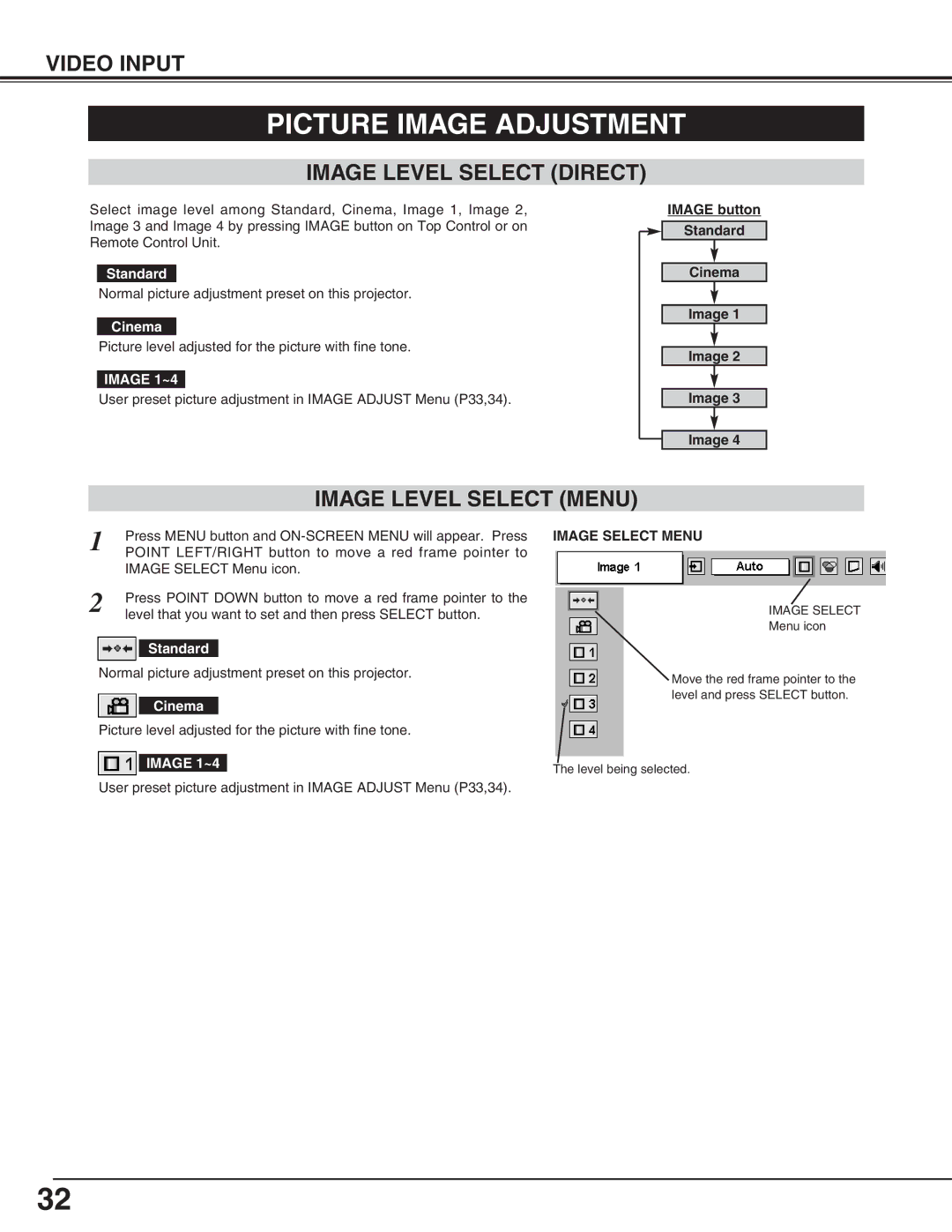 Eiki LC-SM4 owner manual Picture Image Adjustment, Cinema 