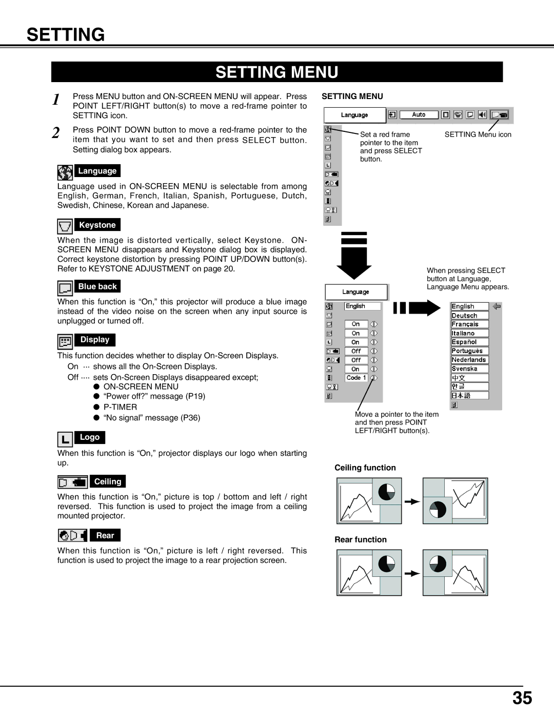 Eiki LC-SM4 owner manual Setting Menu 