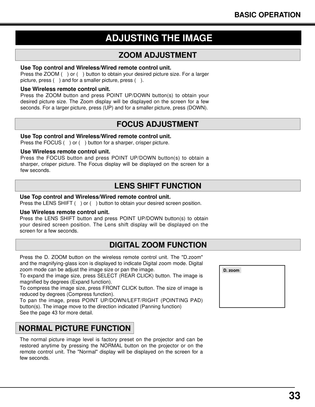 Eiki LC-SX3L instruction manual Adjusting the Image 