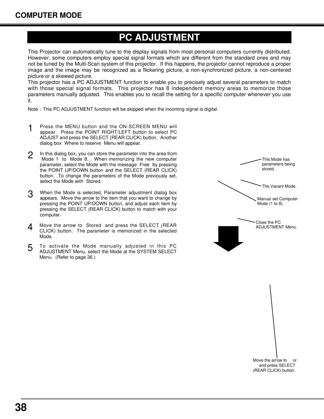 Eiki LC-SX3L instruction manual PC Adjustment 