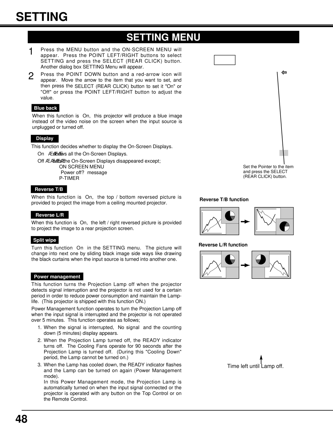 Eiki LC-SX3L instruction manual Setting Menu 