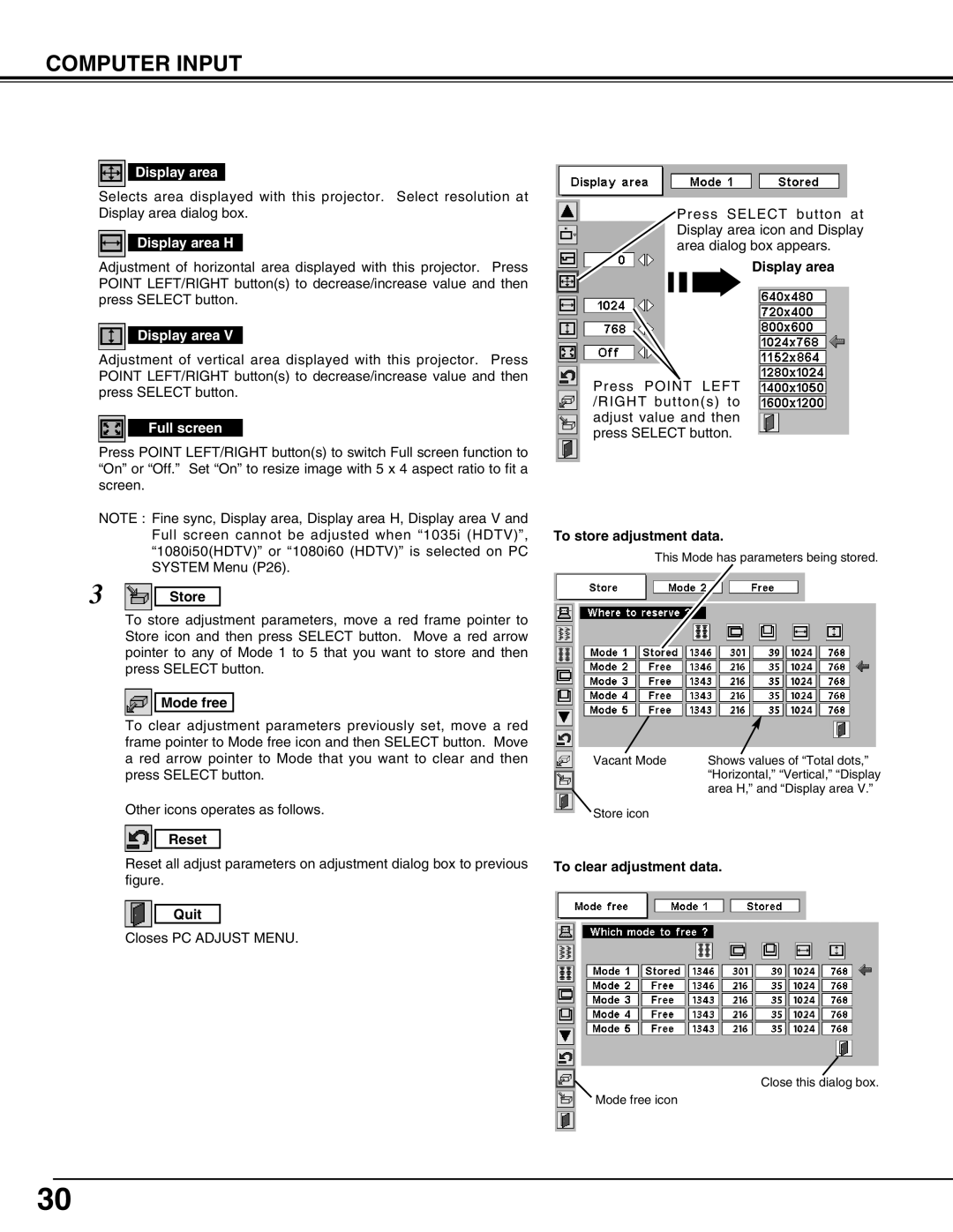 Eiki LC-SX4LA instruction manual Computer Input, Other icons operates as follows 