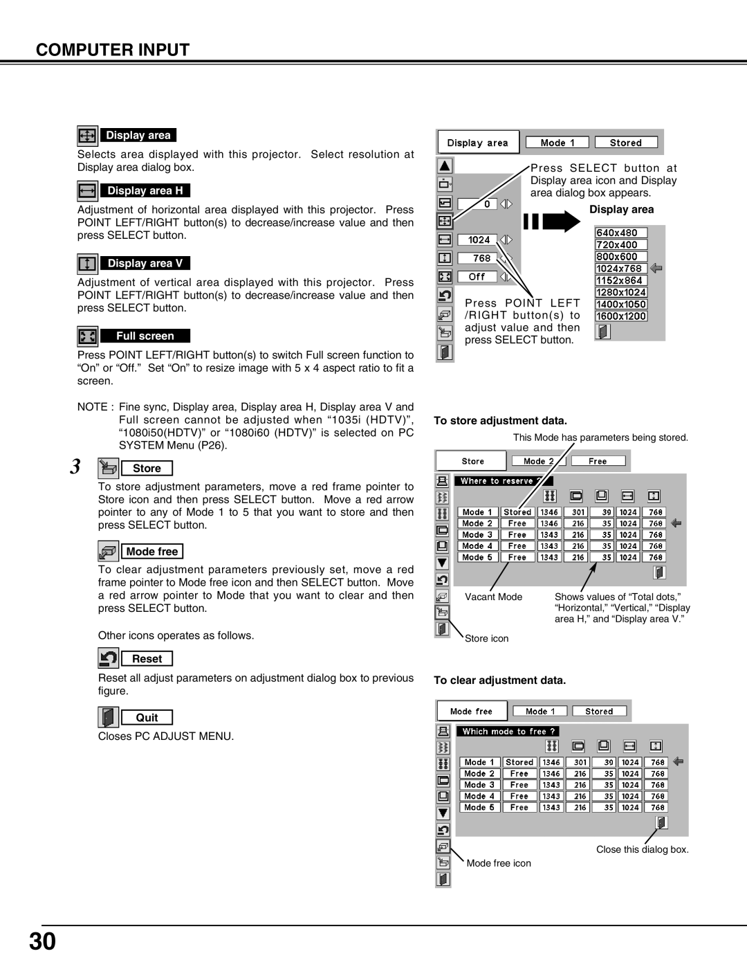 Eiki LC-SX4LA instruction manual Display area H, Full screen 