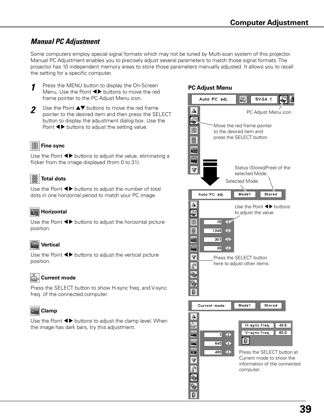 Eiki LC-SXG400L owner manual Manual PC Adjustment 