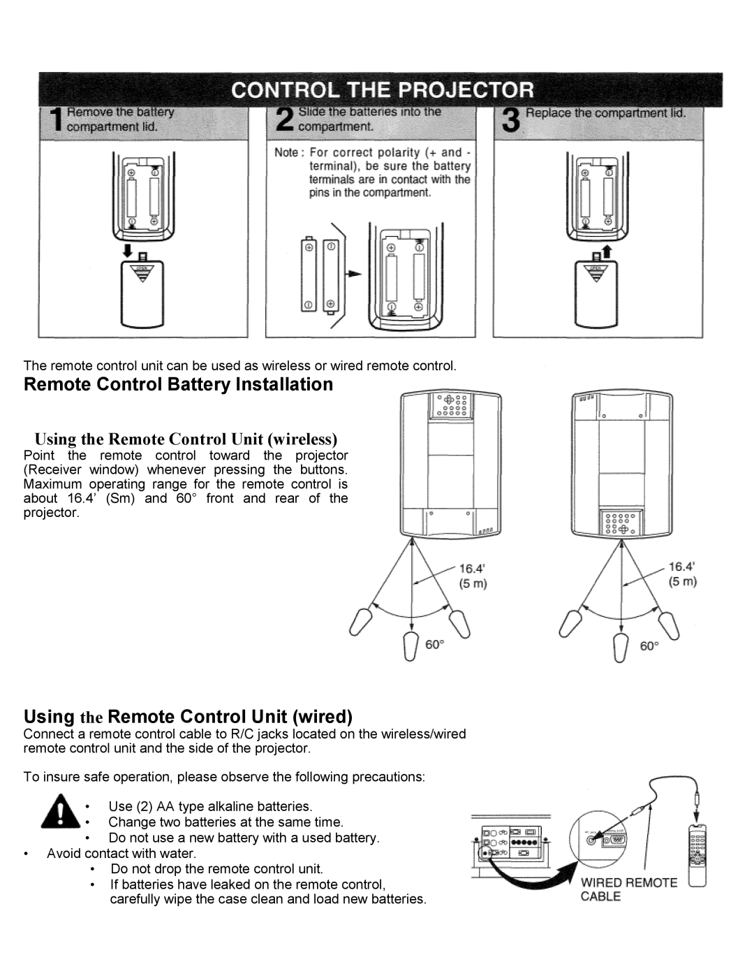 Eiki LC-SXIUL instruction manual Remote Control Battery Installation 