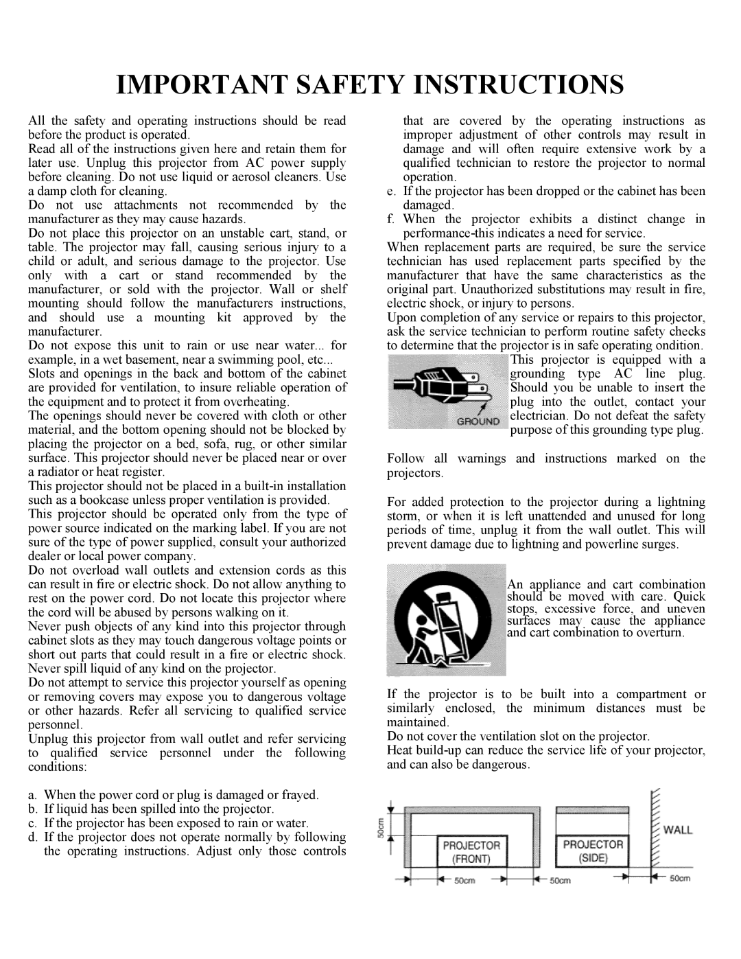 Eiki LC-SXIUL instruction manual Important Safety Instructions 