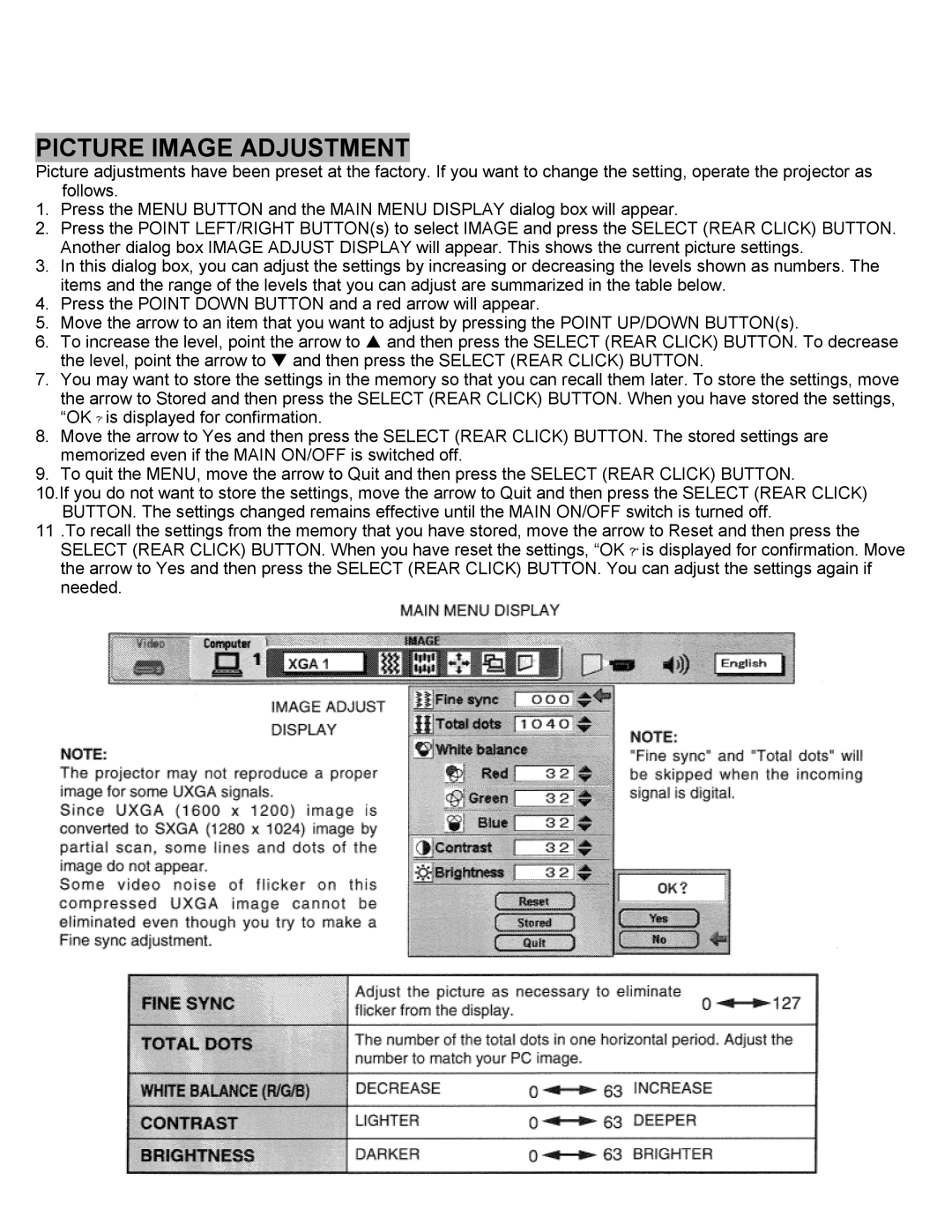 Eiki LC-SXIUL instruction manual Picture Image Adjustment 