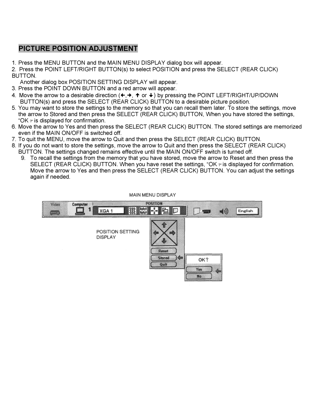 Eiki LC-SXIUL instruction manual Picture Position Adjustment 