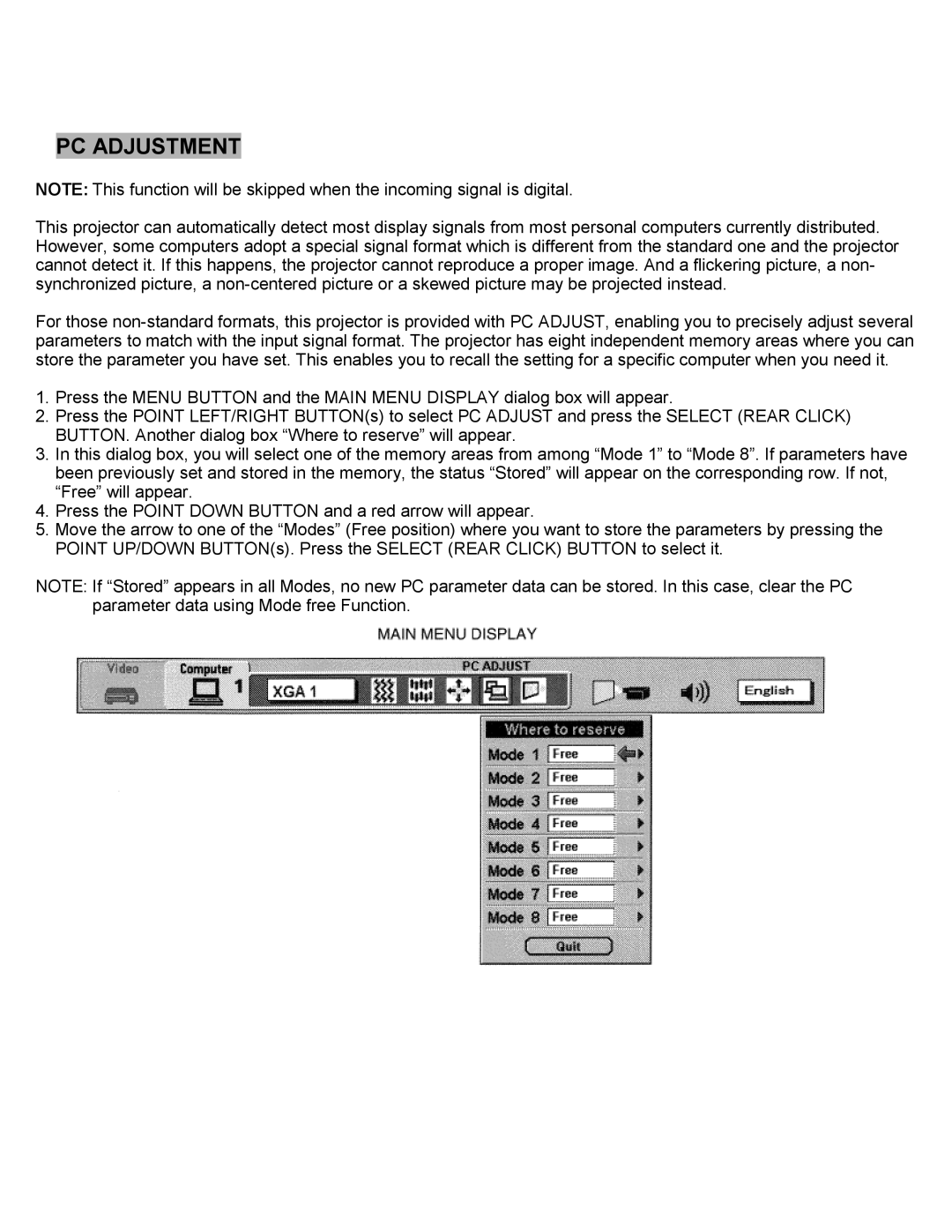 Eiki LC-SXIUL instruction manual PC Adjustment 