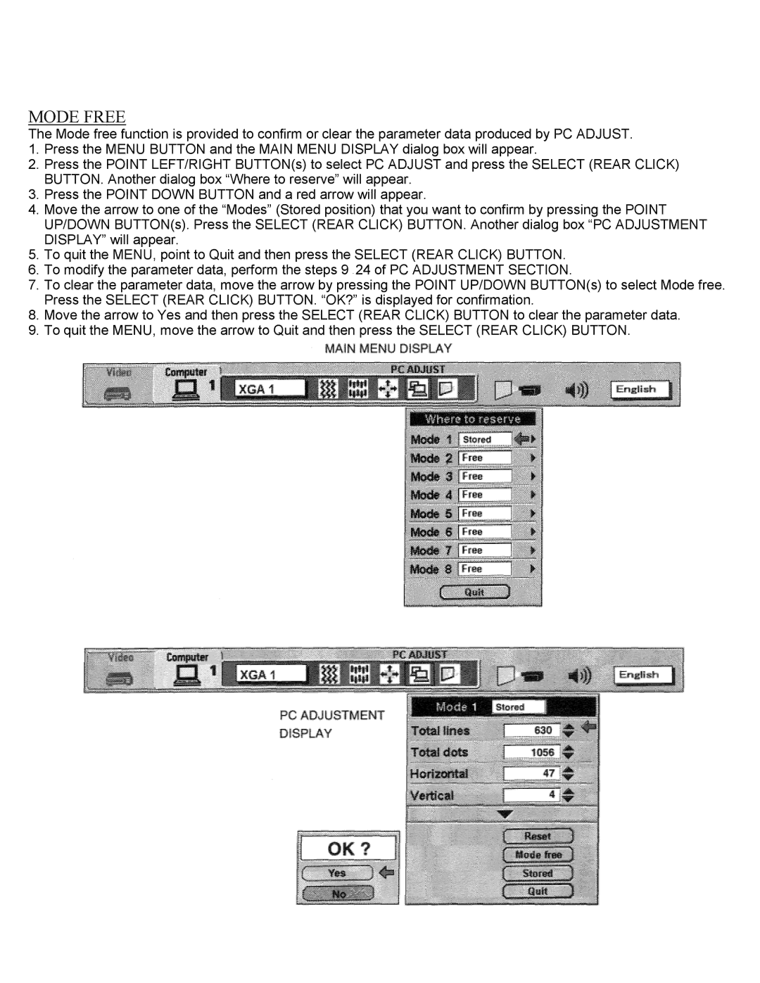 Eiki LC-SXIUL instruction manual Mode Free 