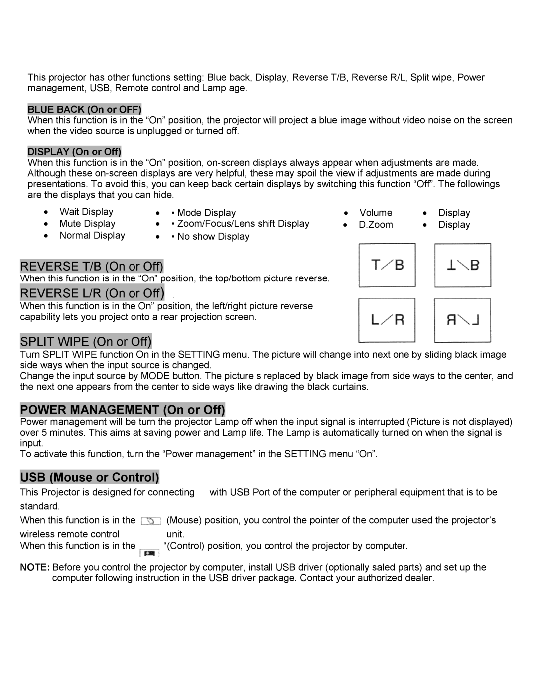 Eiki LC-SXIUL instruction manual Power Management On or Off 