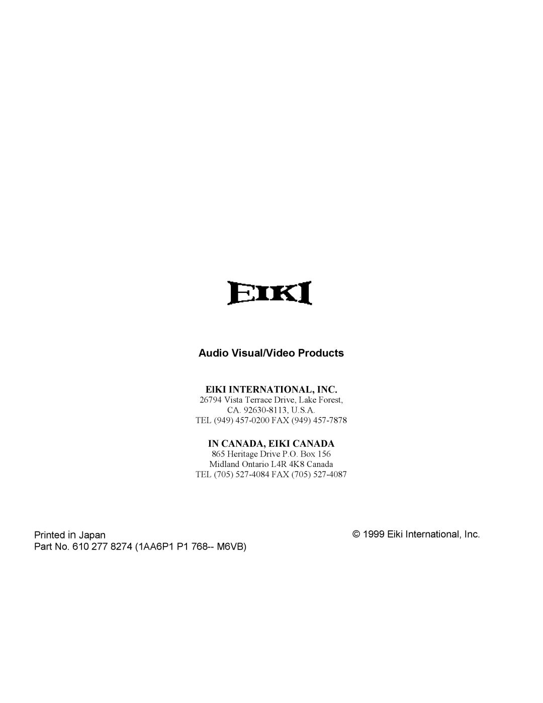 Eiki LC-SXIUL instruction manual Audio Visual/Video Products 