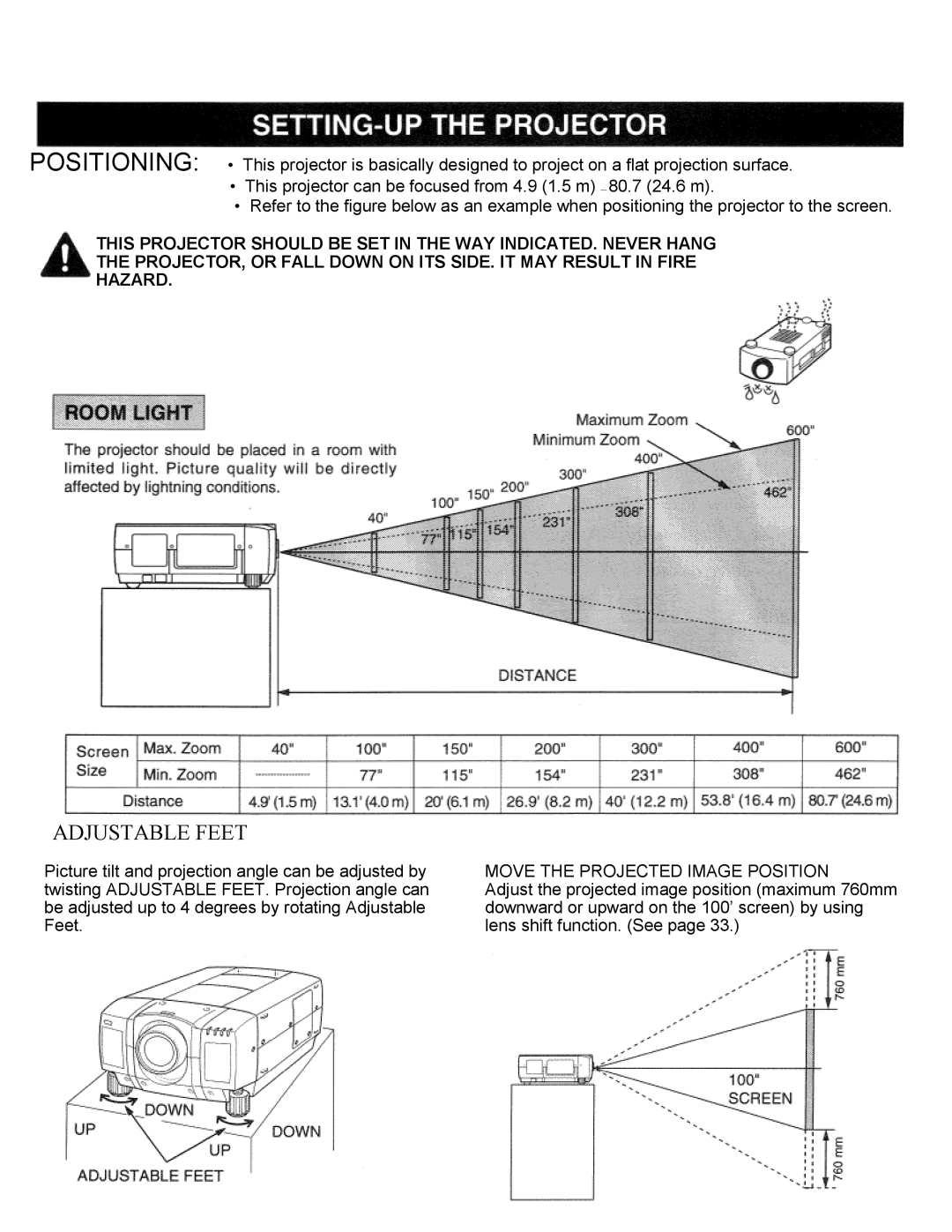 Eiki LC-SXIUL instruction manual Adjustable Feet 