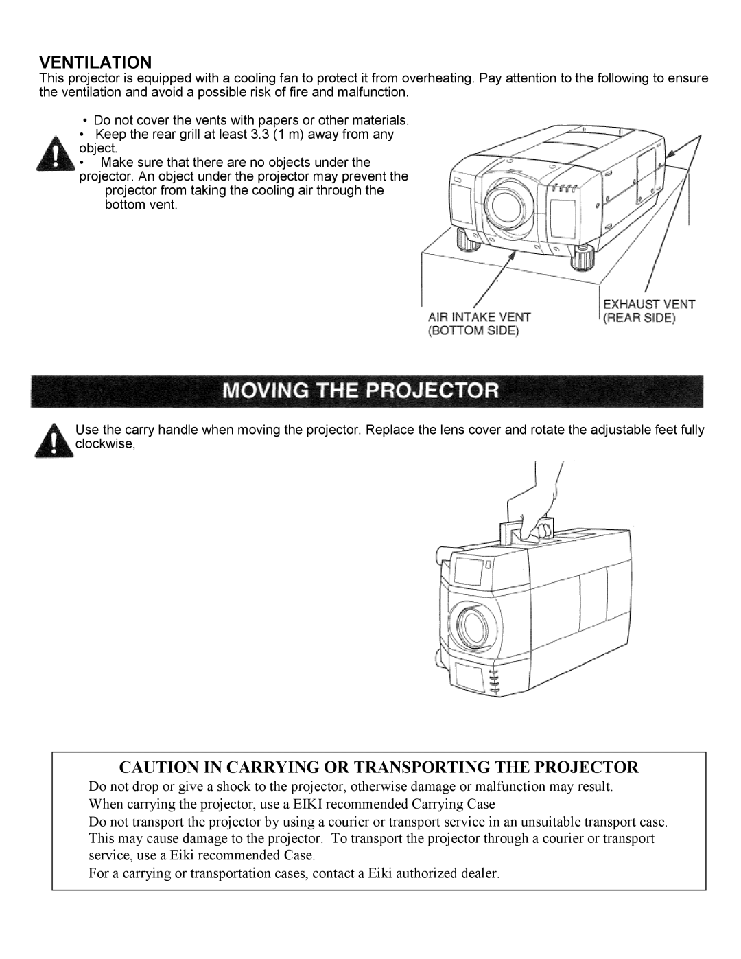 Eiki LC-SXIUL instruction manual Ventilation 