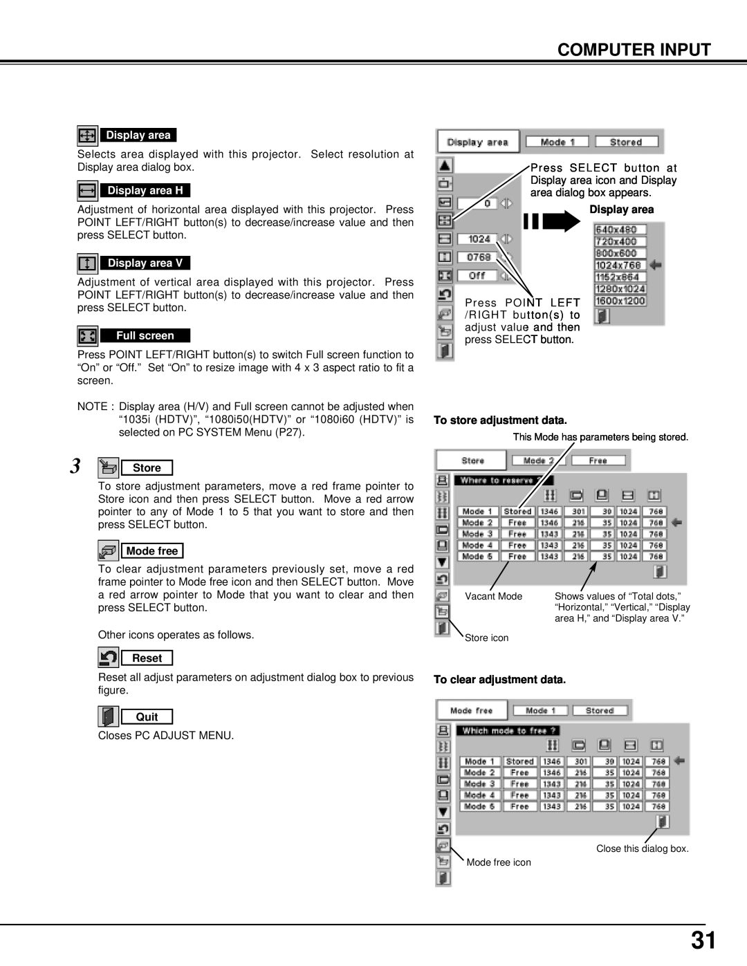 Eiki LC-UXT1 instruction manual Computer Input, Other icons operates as follows 