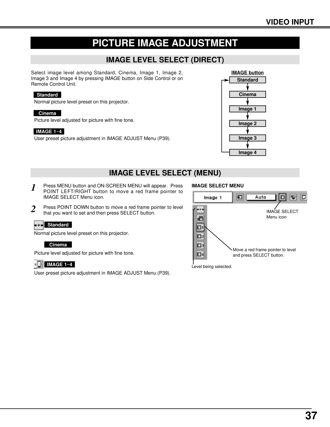 Eiki LC-UXT1 instruction manual Picture Image Adjustment, Cinema 