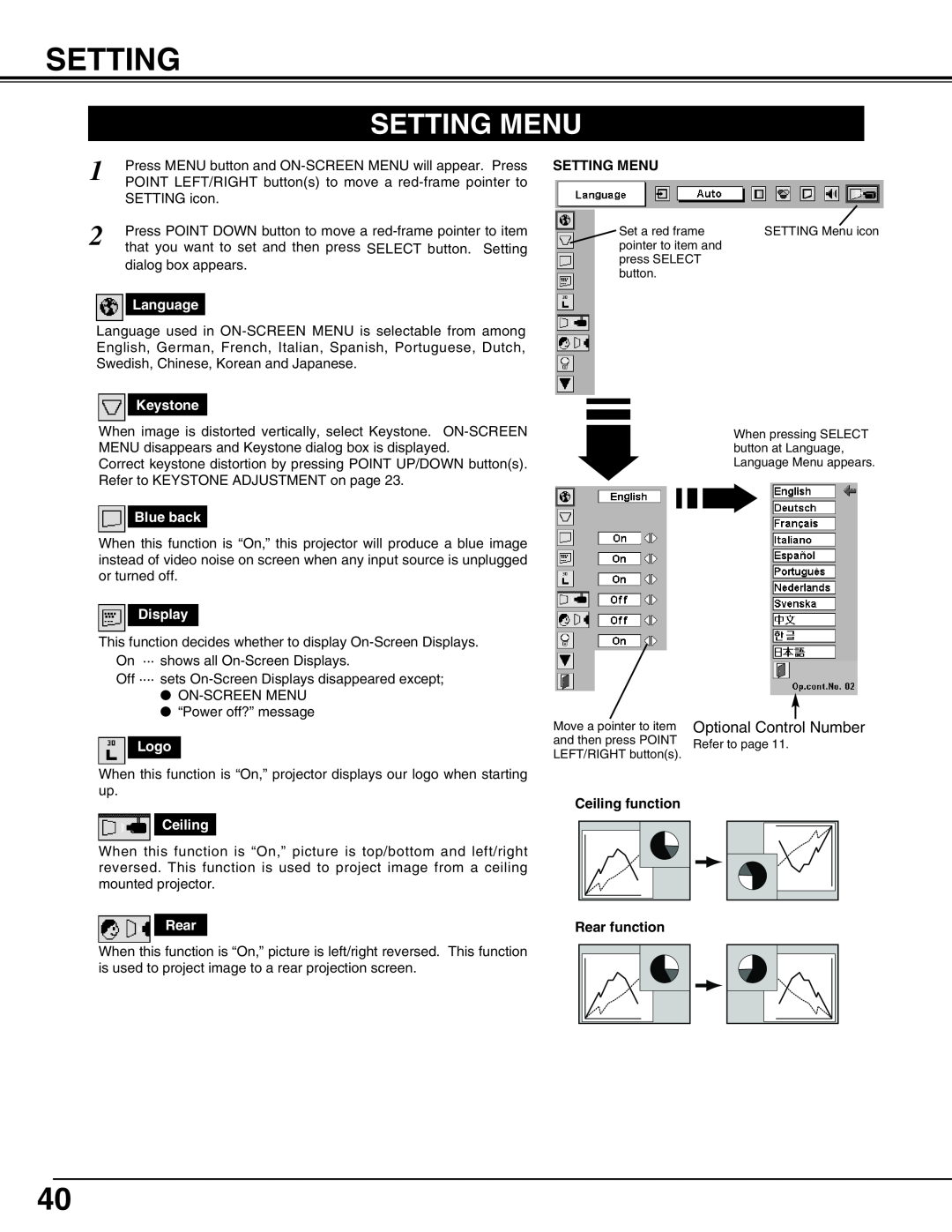 Eiki LC-UXT3 instruction manual Setting Menu 
