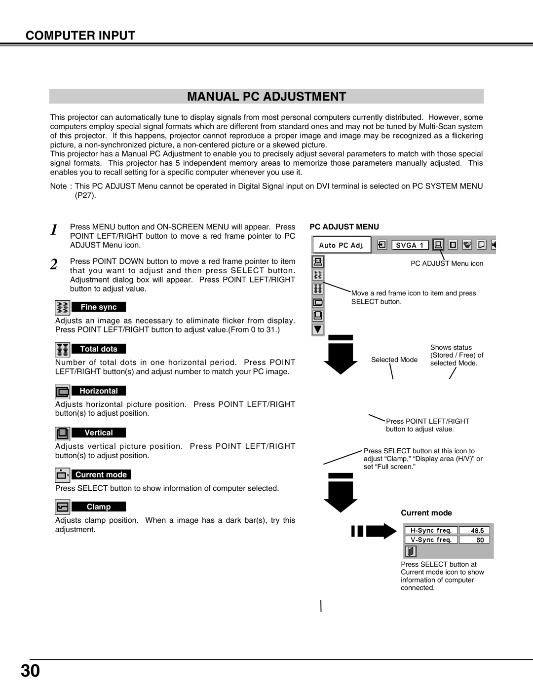 Eiki LC-UXT3 instruction manual Computer Input Manual PC Adjustment 