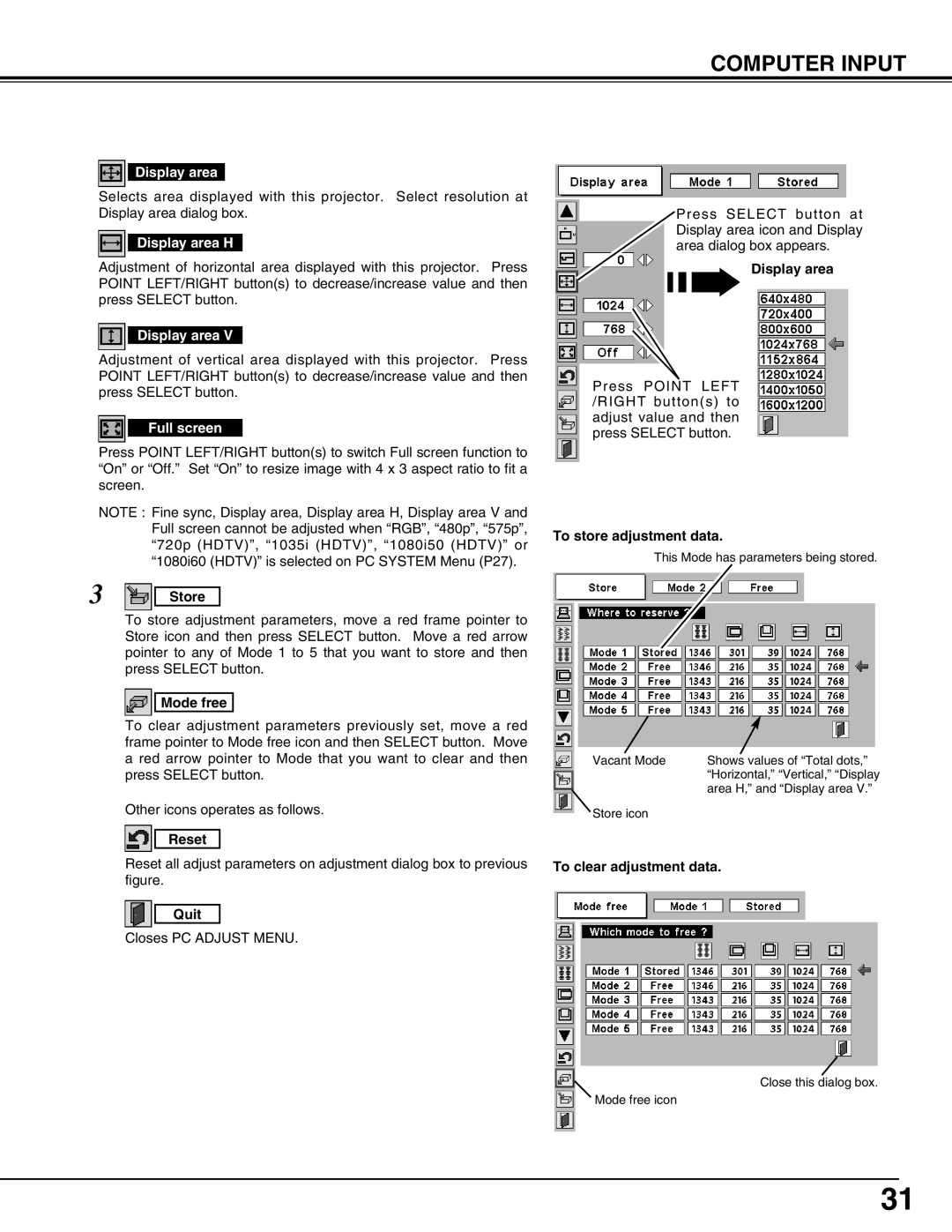 Eiki LC-UXT3 instruction manual Display area H, Full screen 