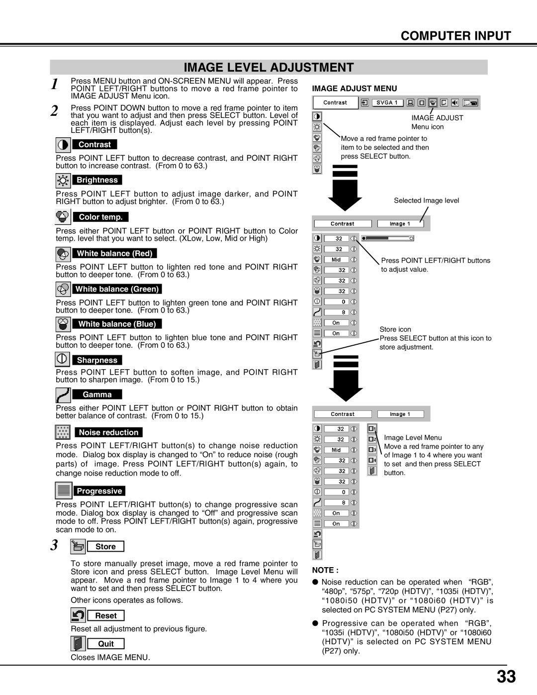 Eiki LC-UXT3 instruction manual Computer Input Image Level Adjustment, Image Adjust Menu 