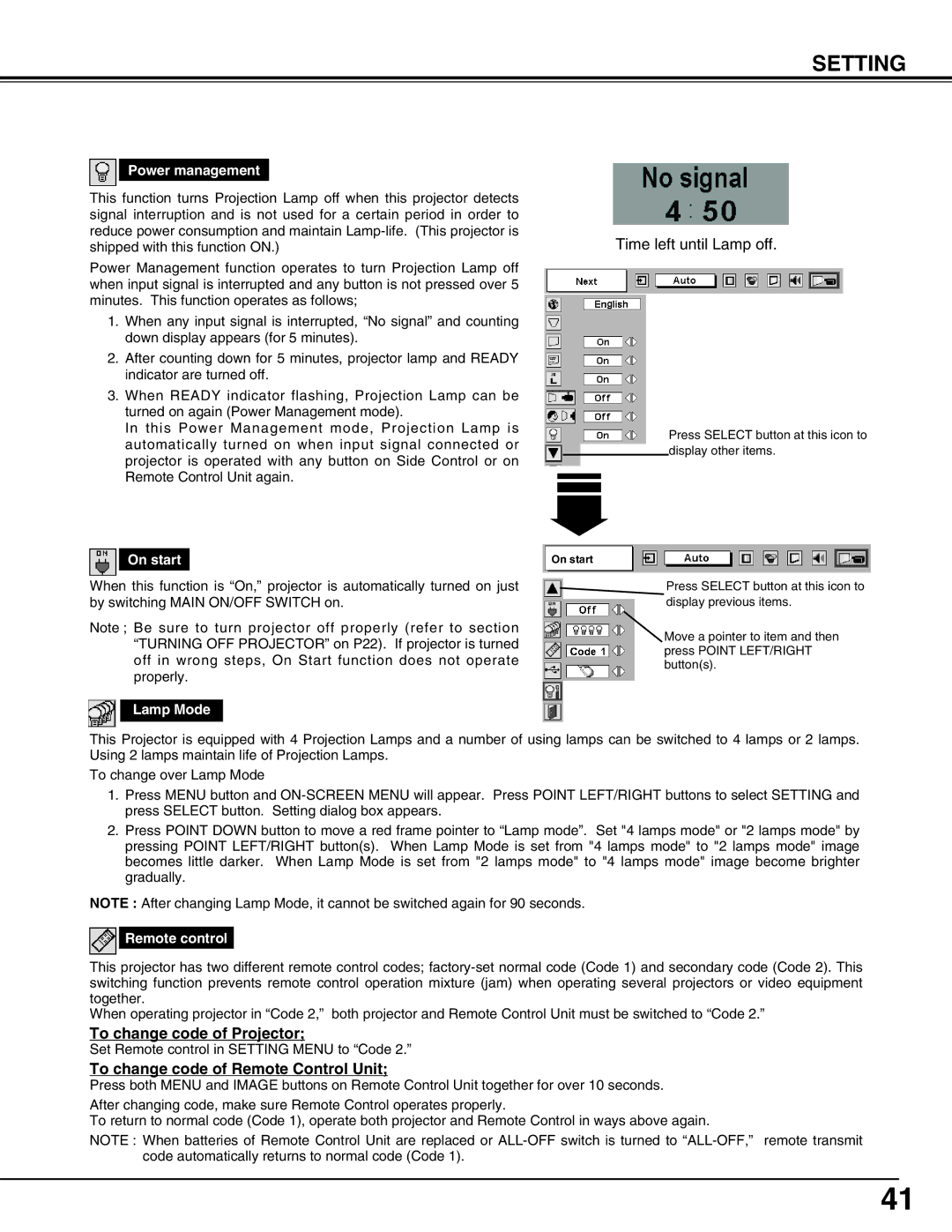 Eiki LC-UXT3 instruction manual To change code of Projector, To change code of Remote Control Unit 