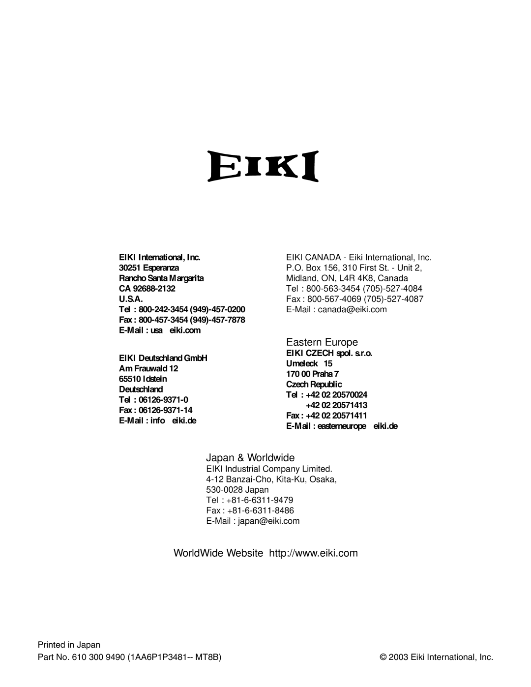 Eiki LC-UXT3 instruction manual Key to better communications Canada 