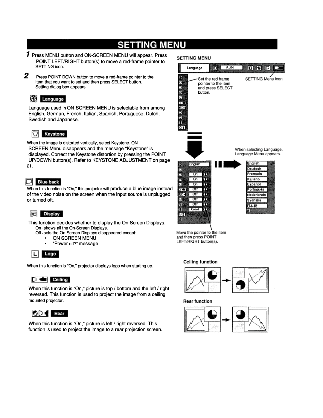 Eiki LC-VC1 owner manual This function decides whether to display the On-Screen Displays 