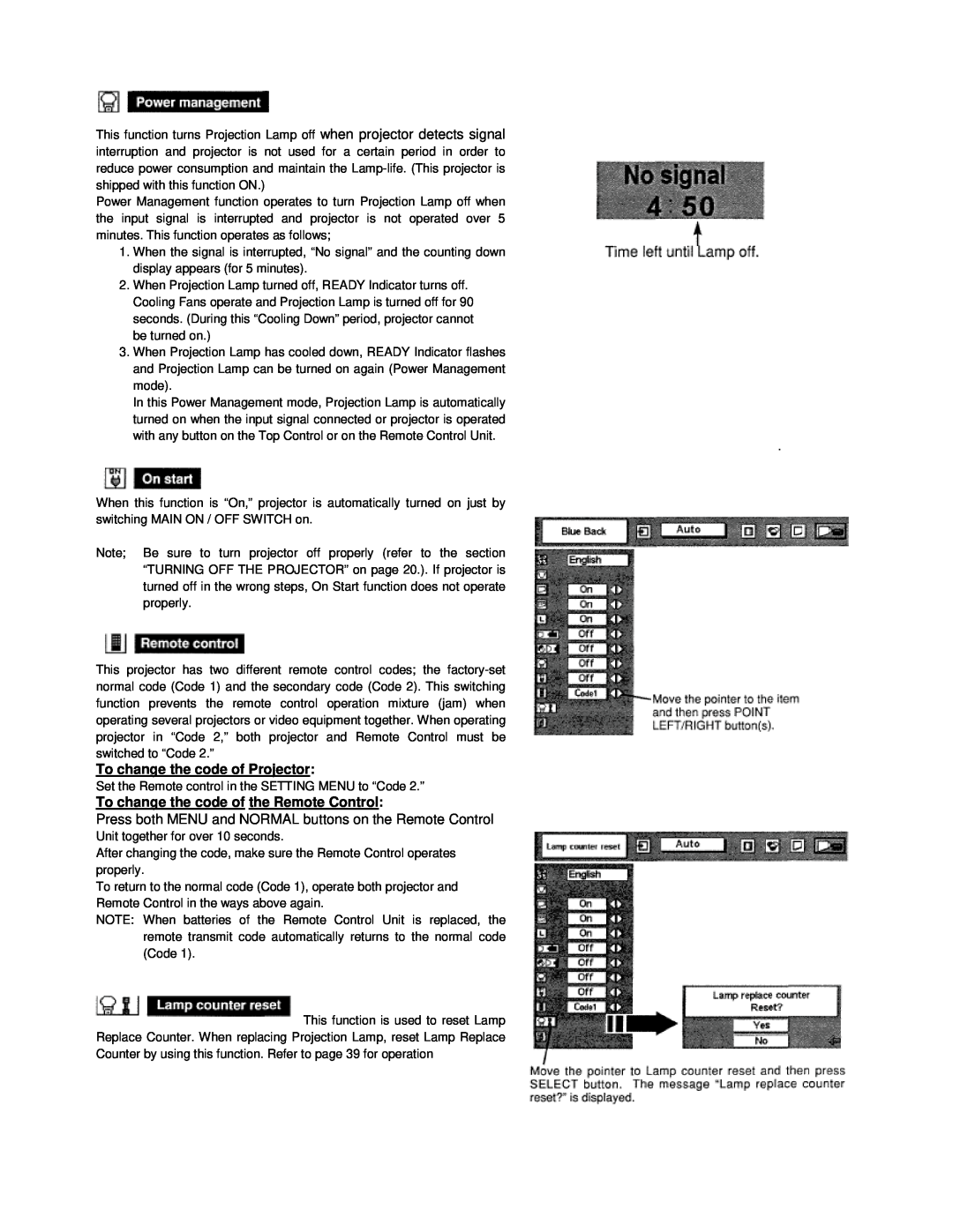 Eiki LC-VC1 owner manual To change the code of Projector, To change the code of the Remote Control 